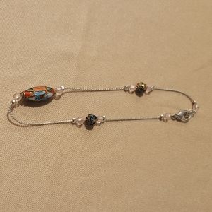 Sterling Silver 18K Red Pink Orange Blue inlay, New